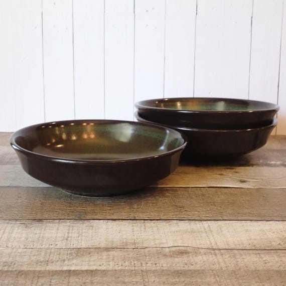 Vintage Franciscan MADEIRA 7" Soup Cereal Bowl Set of 3 Brown Green Stoneware Bowls