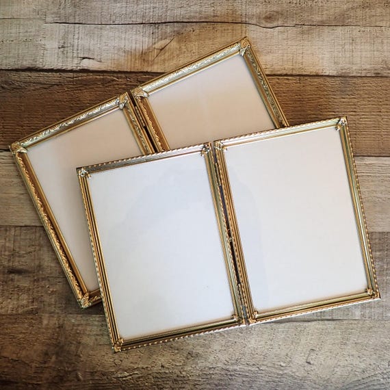 Vintage 5x7 Double Hinged Bi-Fold Metal Gold Brass Photo Picture Frame Set of 2 Frames 5" x 7" Bi Fold Frame