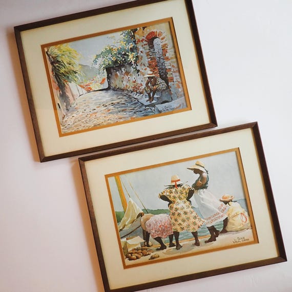 Vintage Larry Gluck Fine Art Print The Virgin Islands Set of 2 Framed Print Signed and Professionally Framed