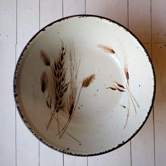 Vintage Midwinter Stonehenge WILD OATS 8" Vegetable Serving Bowl White with Brown Wheat Pattern
