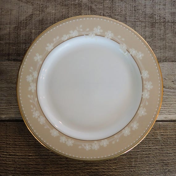 Vintage Lenox BELLINA GOLD  Bread Plate Set of 4 Plates White with Tan Flowers and Leaves