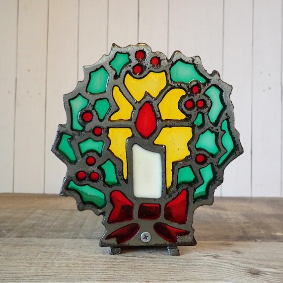 Vintage Stained Glass Style Wreath Candle Holder Christmas Votive Tealight Candle Holder