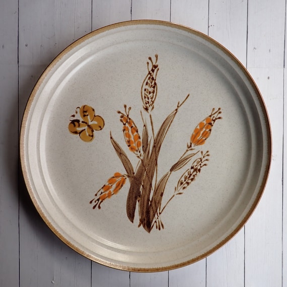 Vintage Mikasa Couture Studio Kraft PRAIRIE 10" Dinner Plate Set of 4 Plates Brown and Tan Wheat and Butterfly Design