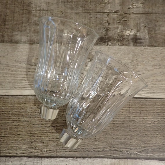 Vintage Clear Glass Votive Candle Cup Set of 2 with Fluted Design for Wall Sconce or Candlestick Holder