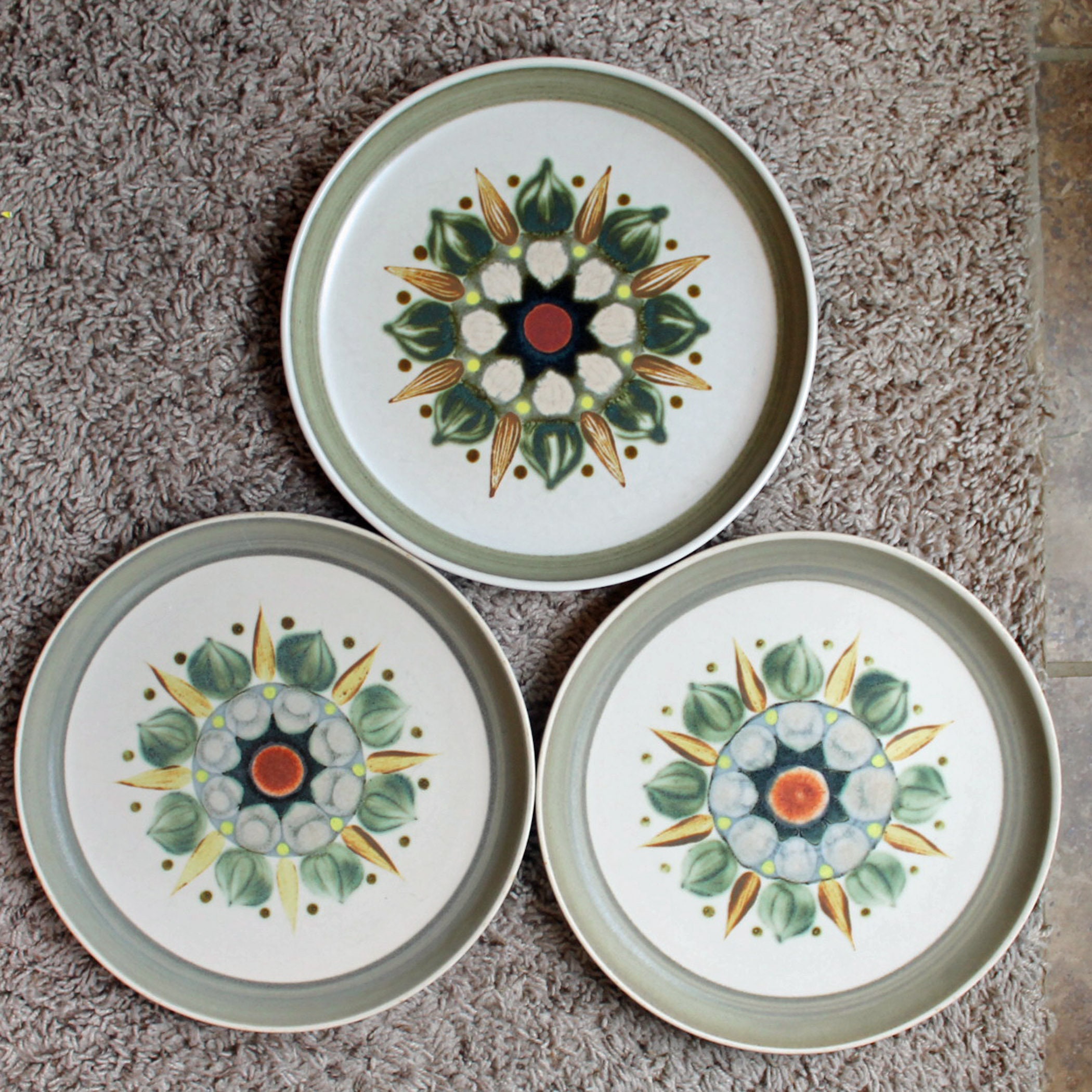 Vintage Denby Langley SHERWOOD Dinner Plate Set of 3 Green Rustic