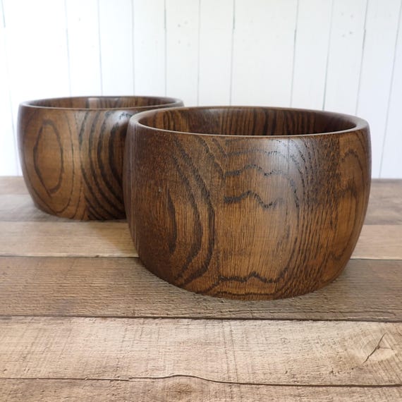 Vintage Antique Oak Wood Bowl or Planter Set of 2