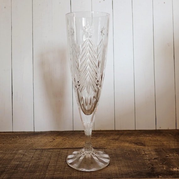 Vintage Mikasa Christmas Tree Clear Fluted Champagne Glass with Pine Tree and Candle Design