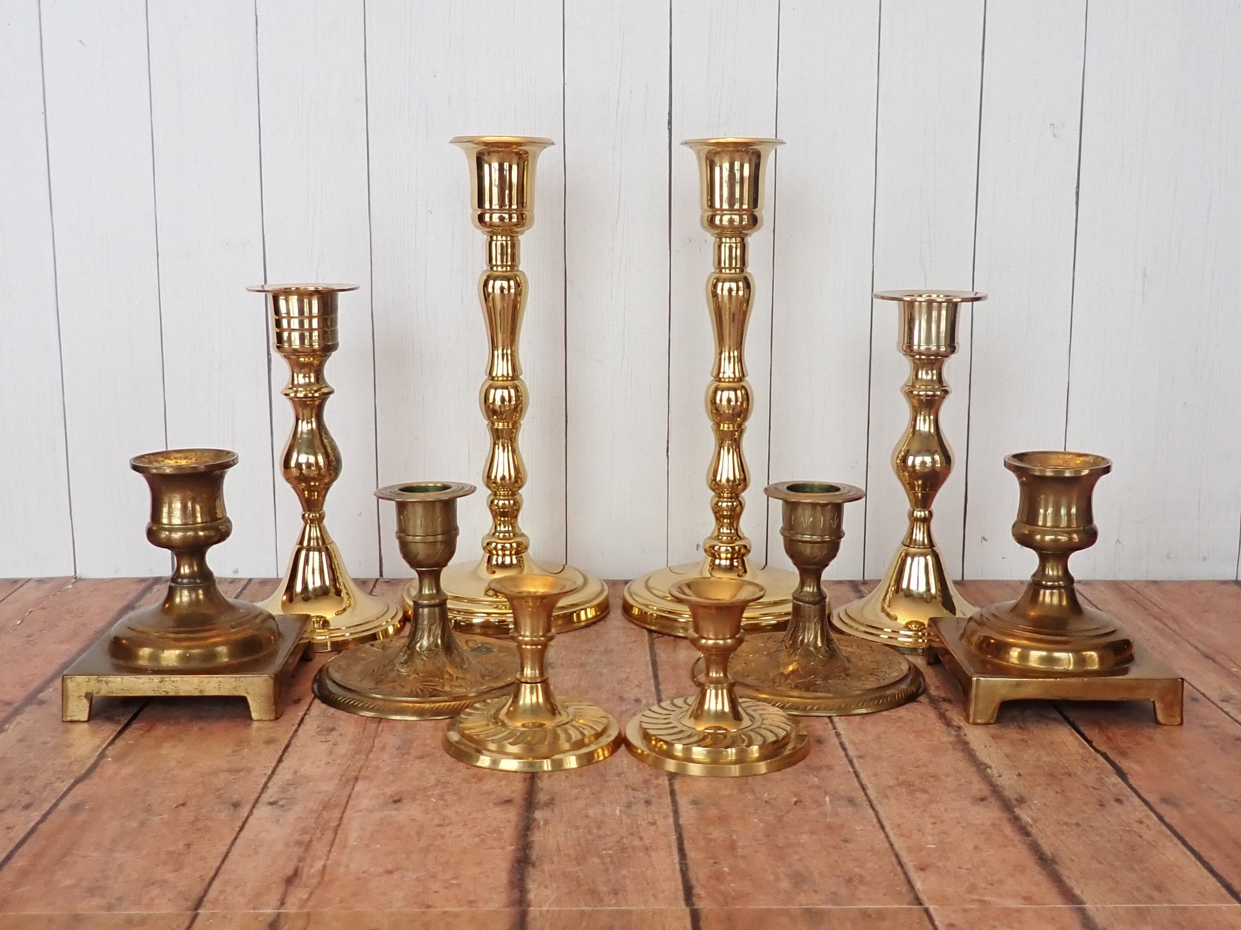 Vintage Brass Candlestick Set of 10 Matching Pairs Wedding Candle Stick