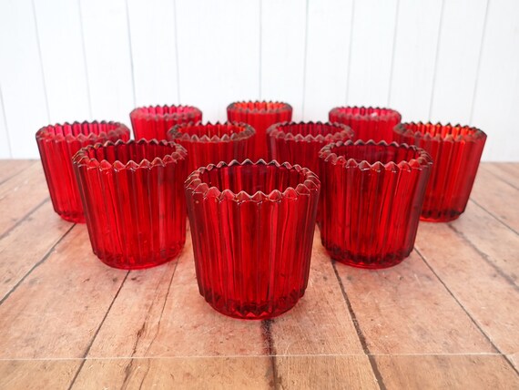 Vintage Red Glass Votive Candle Holder Set of 10 Candleholders by Indiana Glass