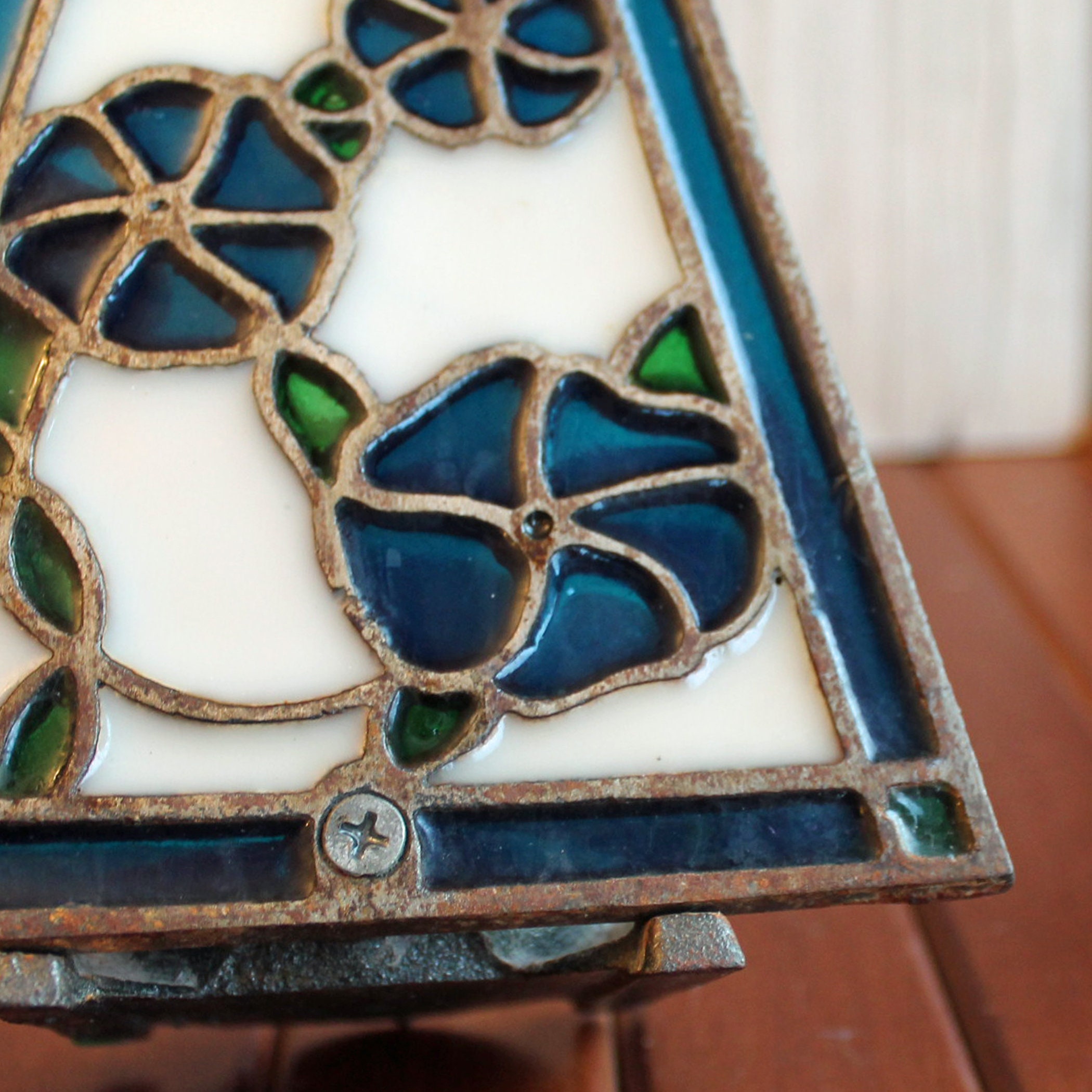 Vintage Stained Glass Candle Holder Set of 2 Suncatcher Red Rose Blue