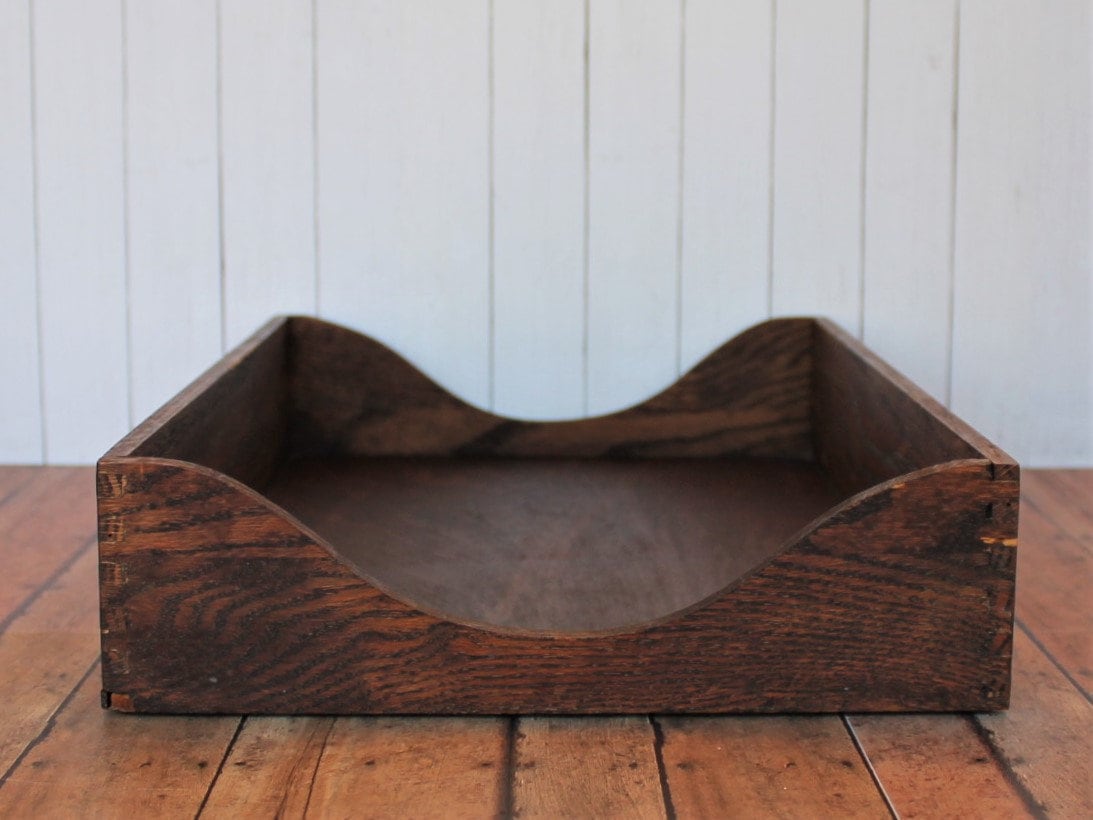 Vintage Wooden Paper Tray Desk Office Storage Wood Organizer Decor
