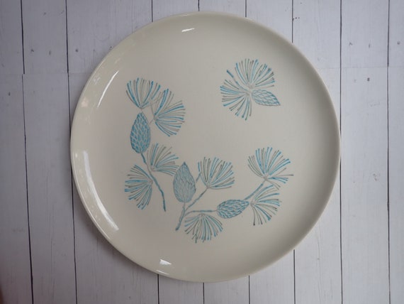 Vintage Marcrest Stetson BLUE SPRUCE Dinner Plates Set of 6 White with Blue Pinecones and Evergreen Pine Needles