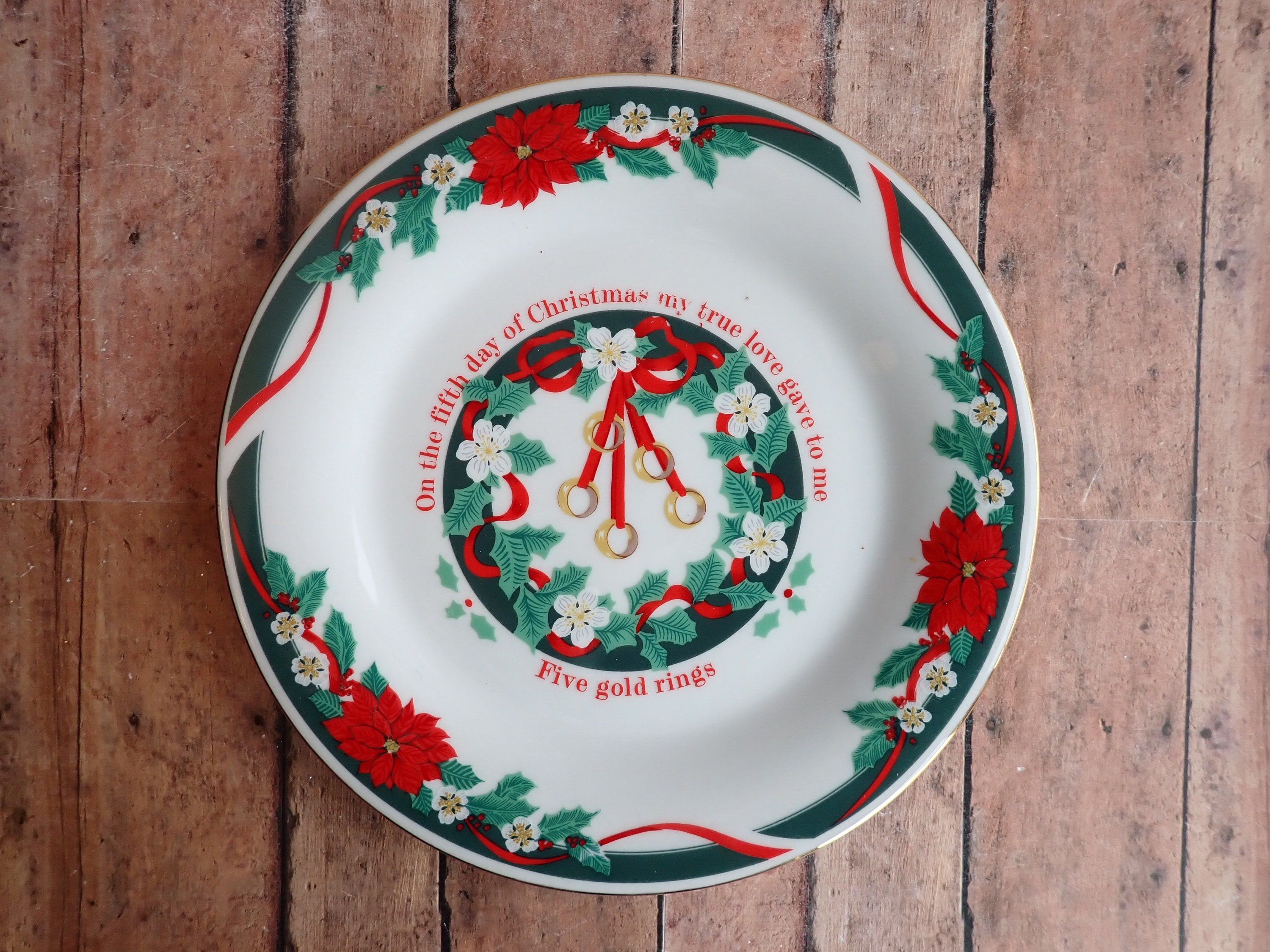 Vintage Tienshan Deck the Halls Twelve Days of Christmas 7 Salad Plate