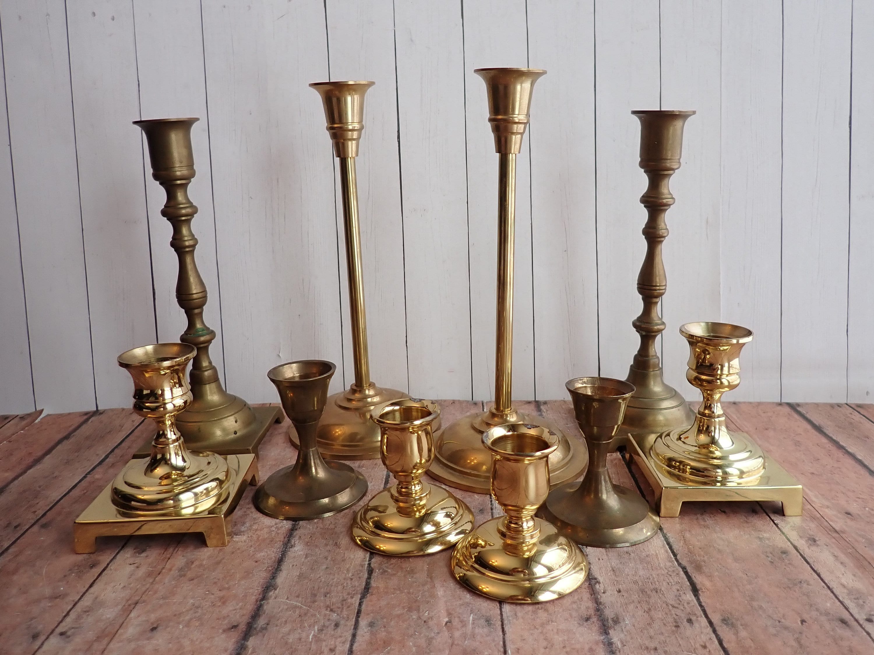 Vintage Brass Candlestick Set of 10 Candle Sticks Matching Pairs
