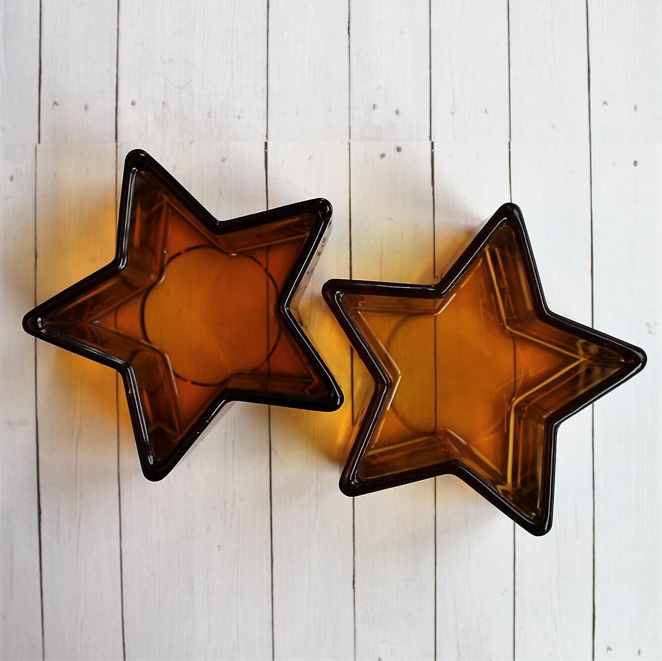 Vintage Amber Orange Glass Star Bowl Set of 2 Bowls Candy Dish Chunky