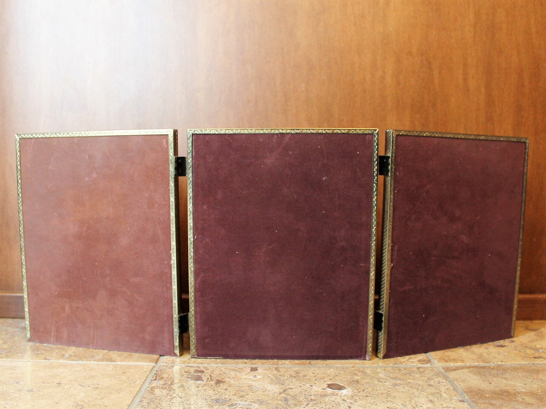 Vintage Brass Bronze Colored Metal Triple Hinged Three Part Photo