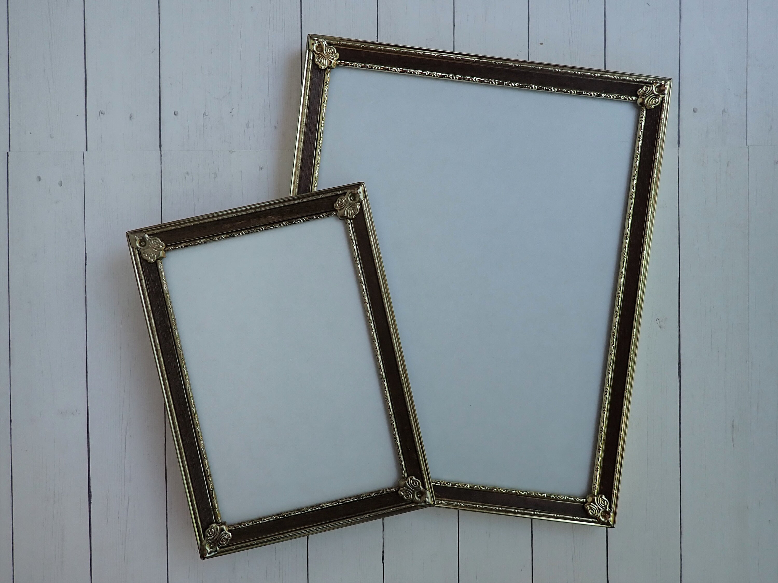 Vintage 4x6 and 8x10 Brass Golden Metal Photo Picture Frame Set of 2