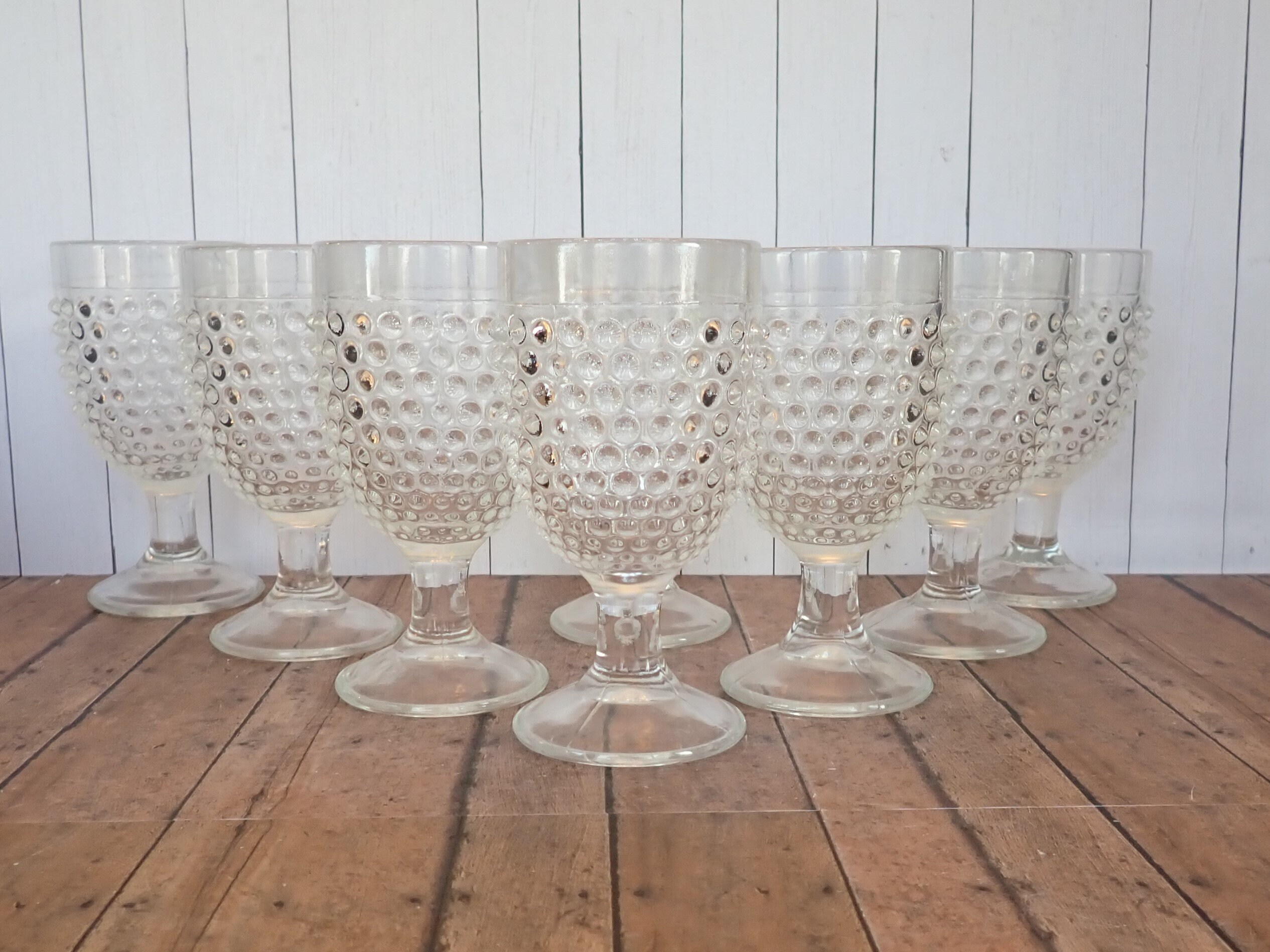 Vintage L.E. Smith Hobnail Clear Glass 6 Water Goblet Set of 8 Wine Glasses