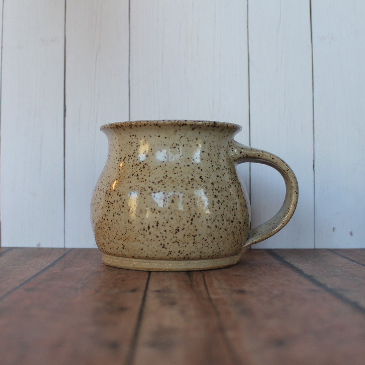 Vintage Stoneware Pottery Planter and Mug Set Gray Blue Brown with Leaf