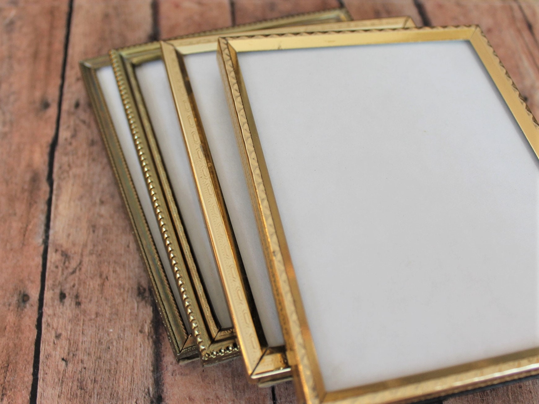 Vintage 4x5 Metal Gold Brass Colored Photo Picture Frame Set of 4