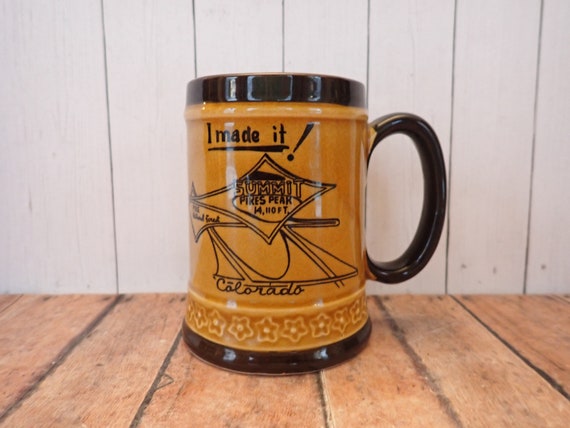 Vintage Pikes Peak National Forest Colorado Ceramic Souvenir Mug Yellow Gold and Black Pikes Peak Summit