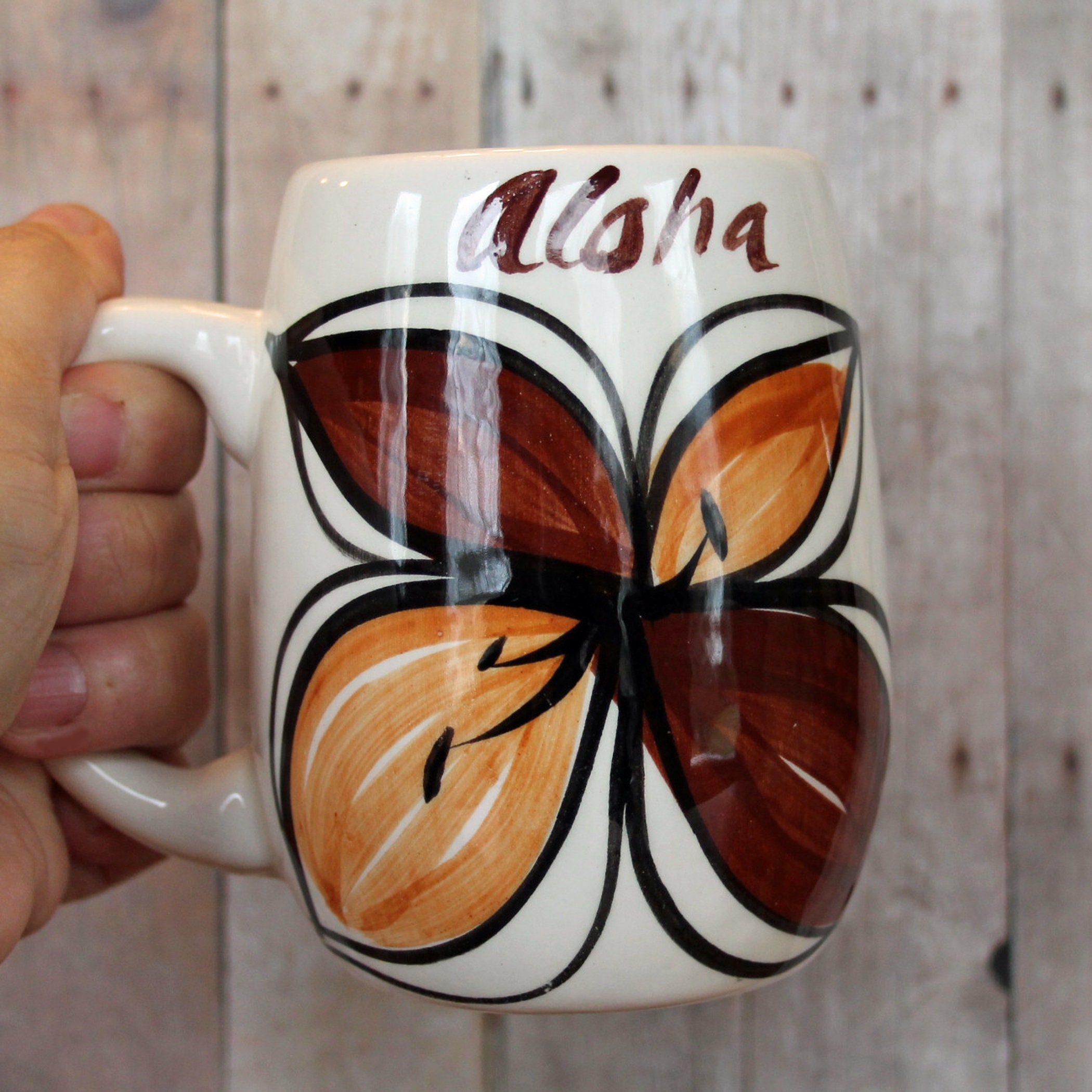 Vintage Hawaiian Ceramic Souveinir Mug Hand Made Pottery White with