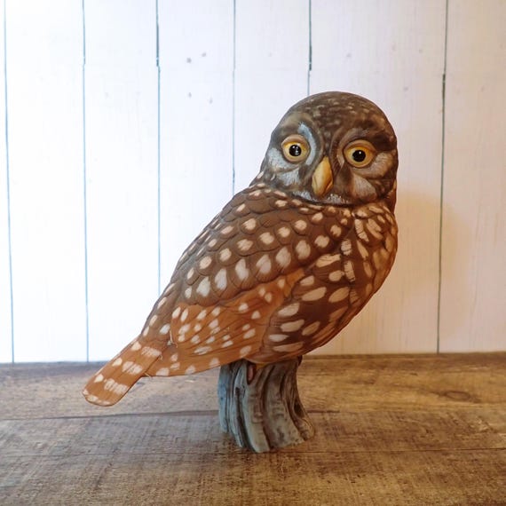 Vintage Goebel Ceramic Pygmy Owl Figurine Brown and Tan Owl on Branch 1984 LImited Edition