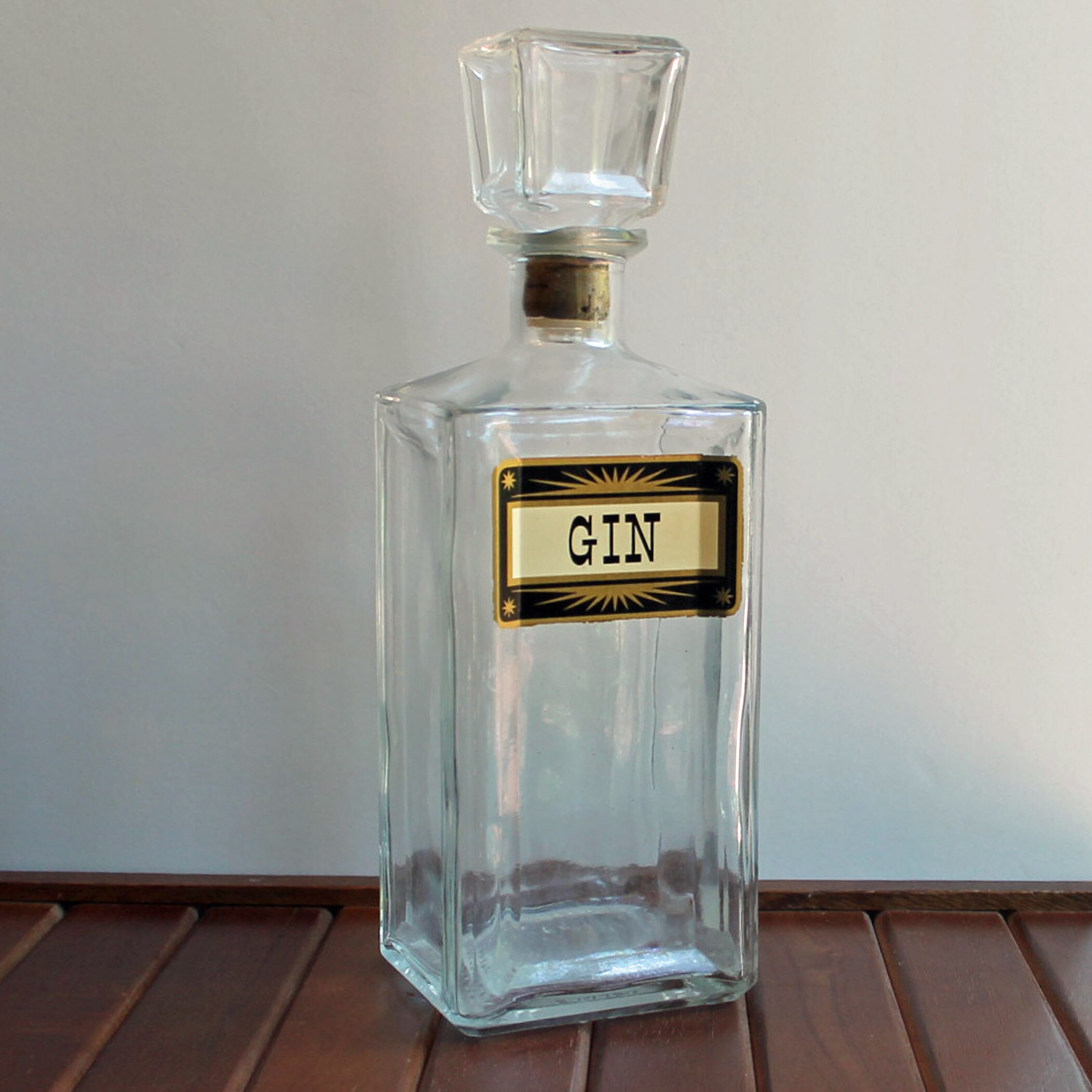 Vintage Seagrams Decanter Set of 2 Clear Glass Bottles Gin & Bourbon