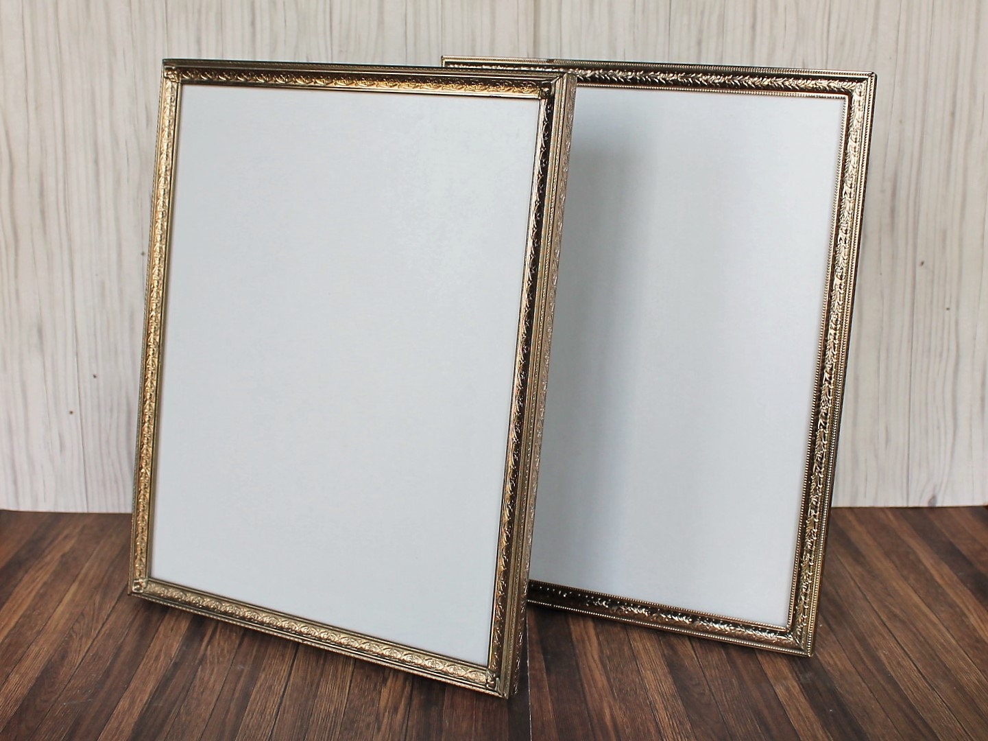 Vintage 8x10 Metal Gold Brass Colored Photo Picture Frame Set of 2 Floral Leaf Frames 8 x 10