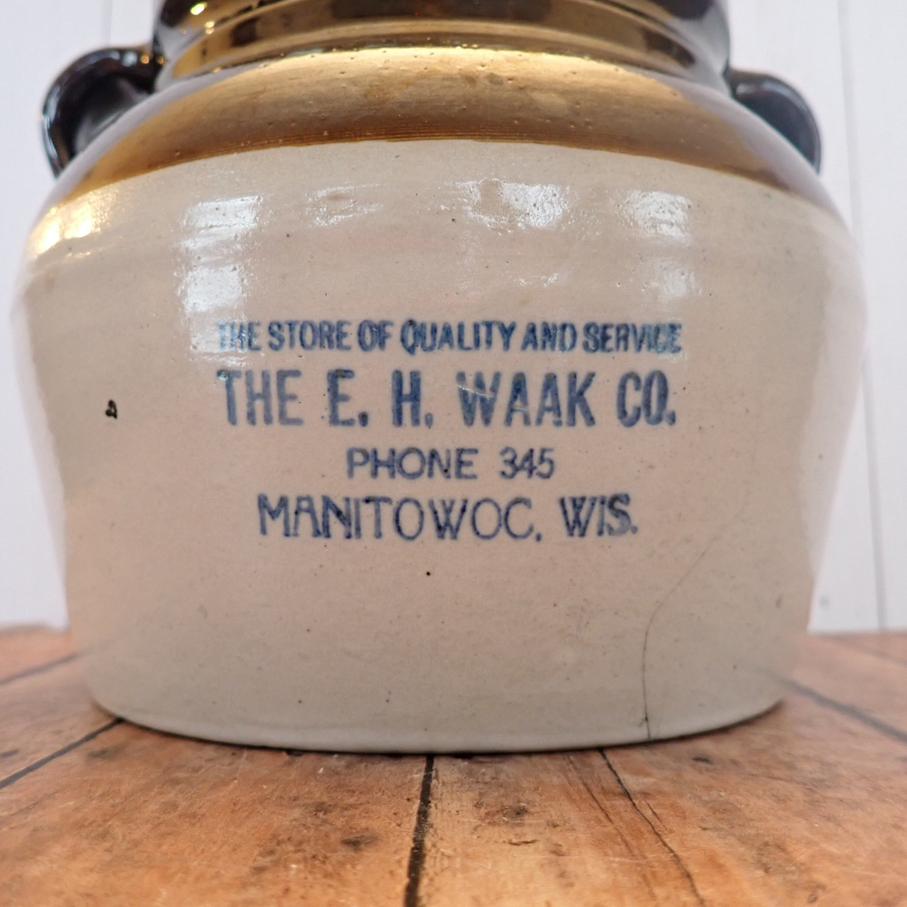 Vintage Red Wing Advertising Bean Pot with Lid Stoneware Cream and