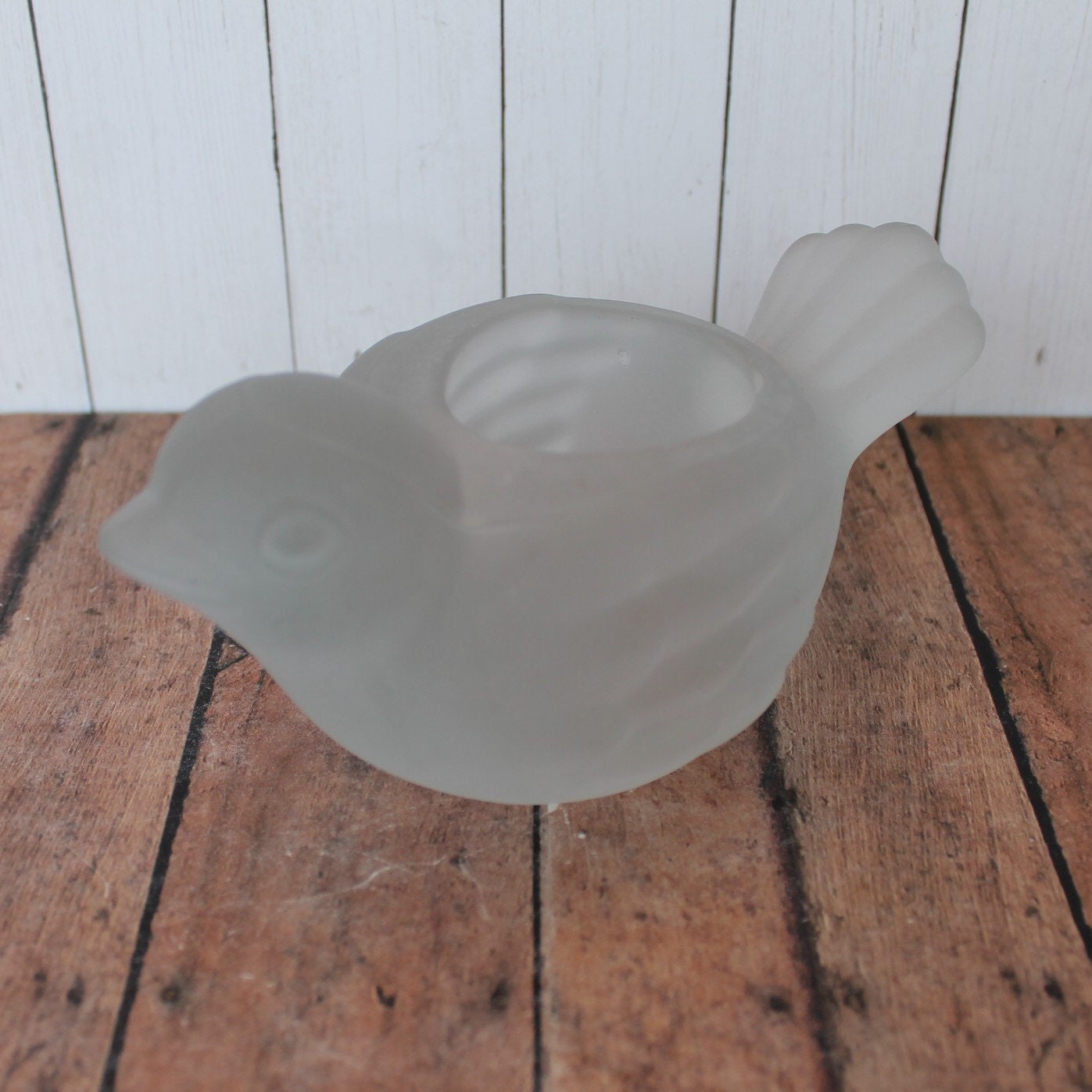 Vintage INDIANA GLASS Frosted Clear Bird Votive or Tealight Candle