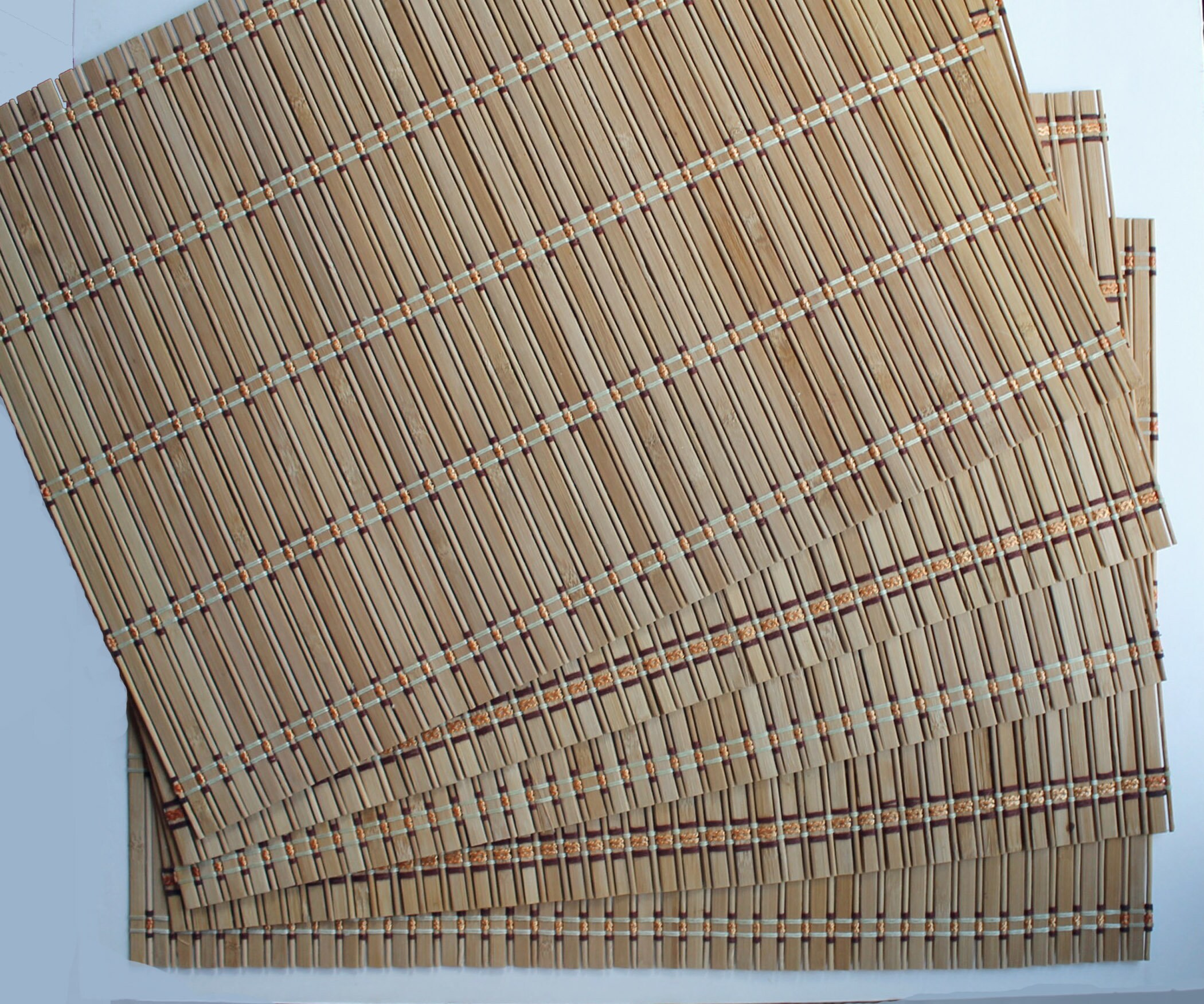 Vintage Bamboo Woven Placemats Set of 5 Tan Flat Slat Pattern Wood