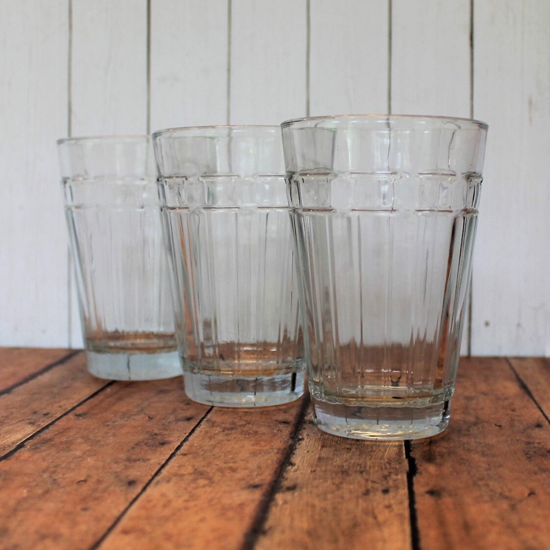 Vintage Longaberger Glassware WOVEN TRADITIONS Clear Tumbler Set of 3 8