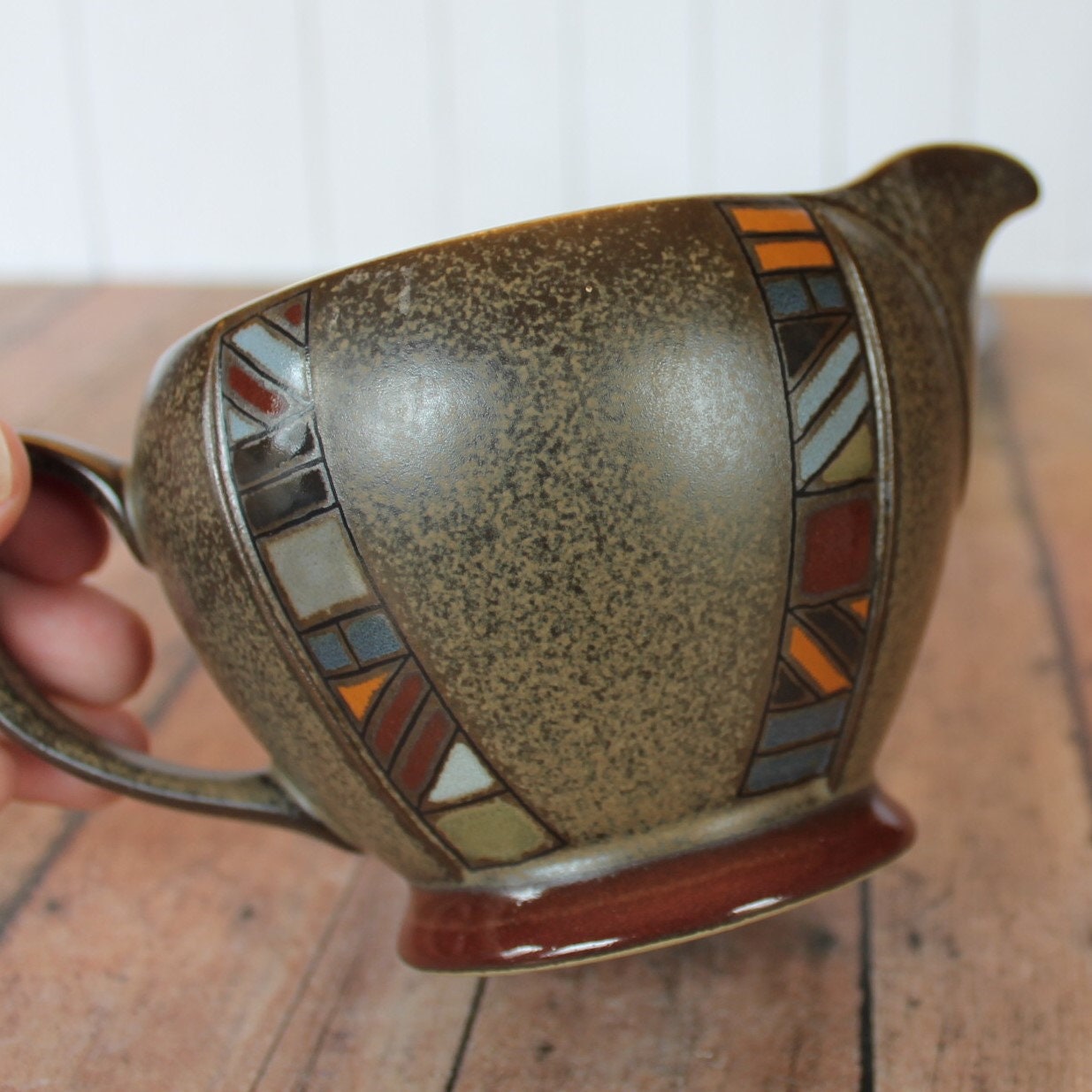 Vintage Denby MARRAKESH Ceramic Gravy Boat with Underplate Green and