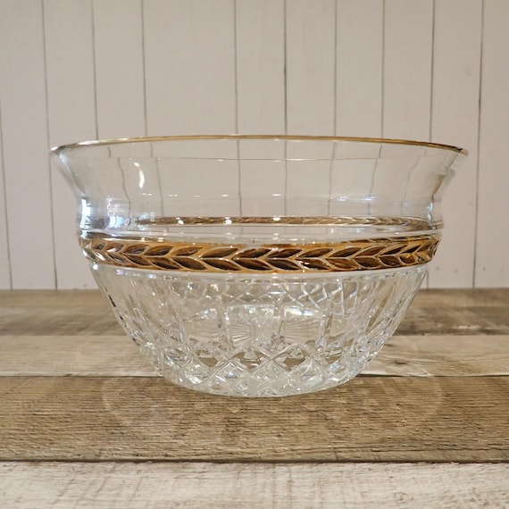 Vintage Lenox MAJESTIC GOLD 7" Round Vegetable Bowl Serving Bowl Clear Glass with Gold Laurel Leaf Design