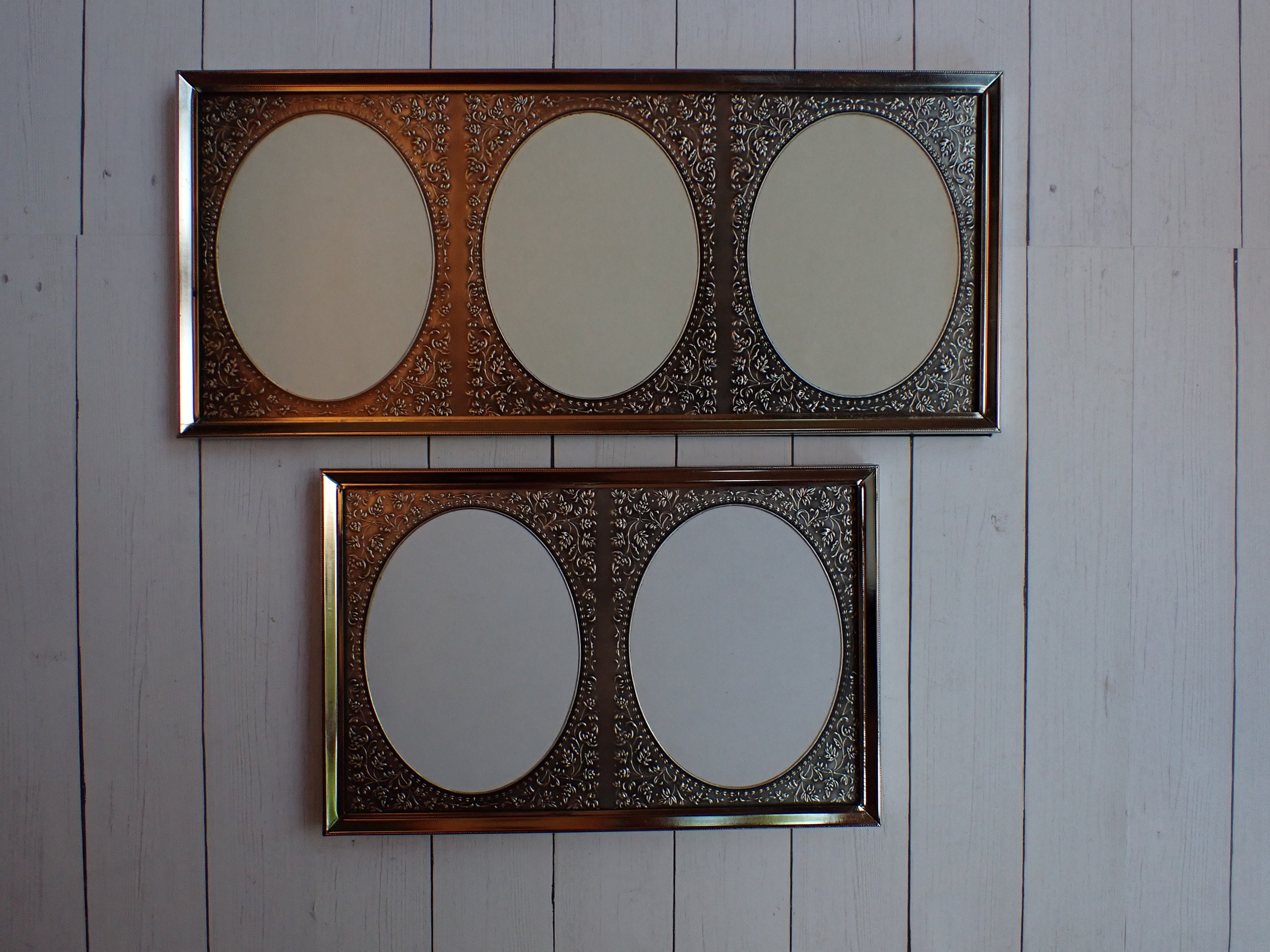 Vintage Silver Metal Photo Picture Frame Set of 2 Frames with Oval Mat