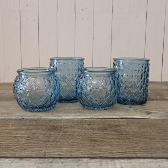 Vintage Blue Quilted Votive Tealight Candle Holders Pair Set of 4 Candleholders