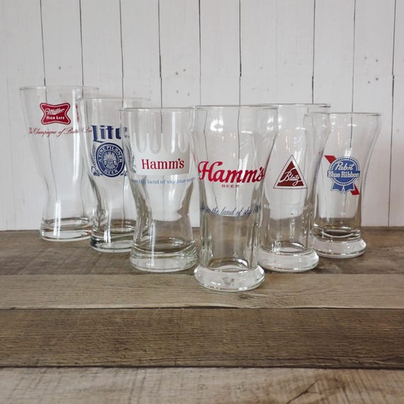 Vintage Beer Glasses Tappers Set of 6 Mismatched Brands Miller Old Style Hamms Blatz