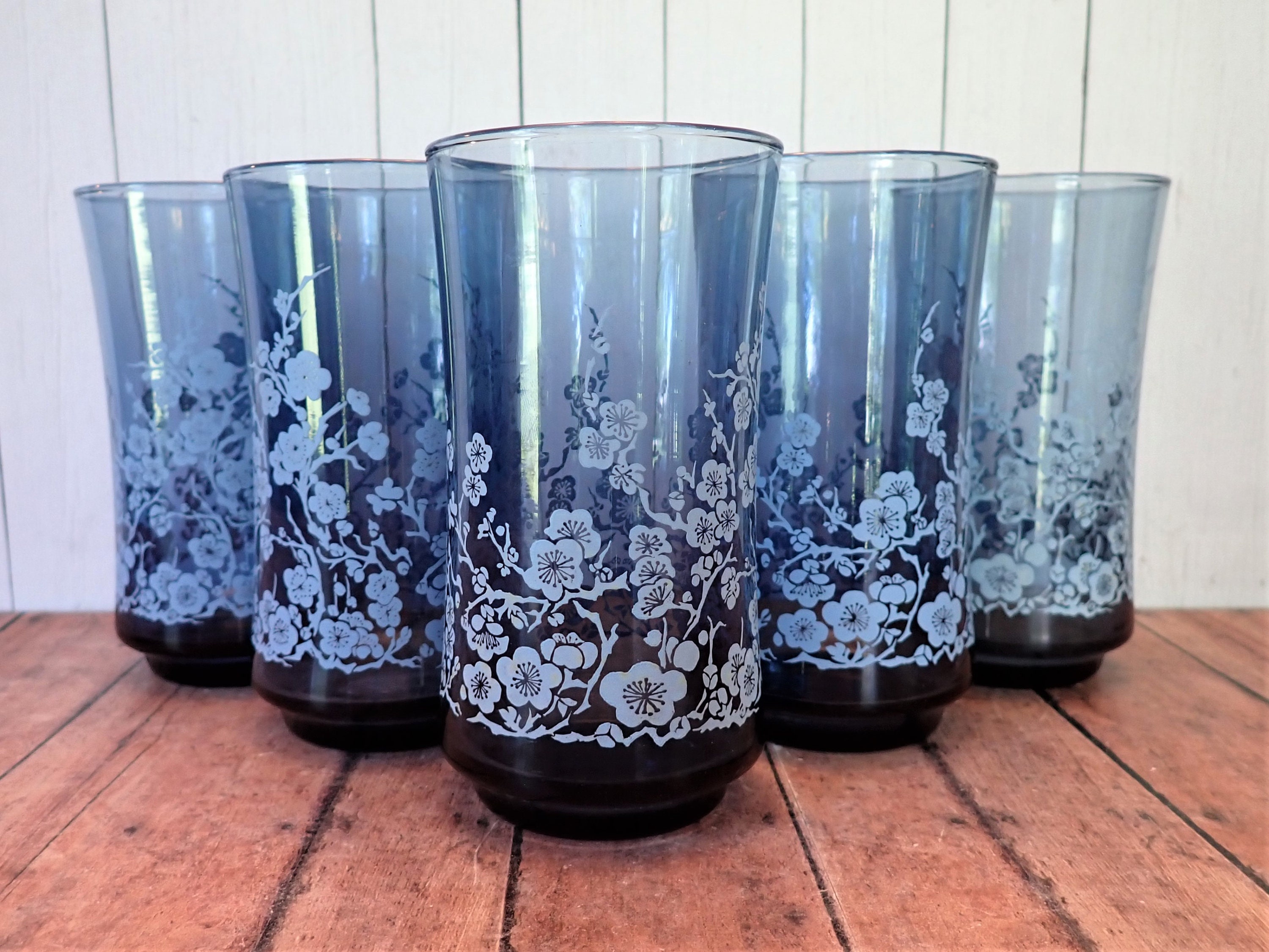 Vinage Libbey Glass ORIENTAL Tumblers Blue Glass Light Blue Dogwood Flower  Design Set of 4 Drinking Glass Floral Asian Inspired -  Denmark