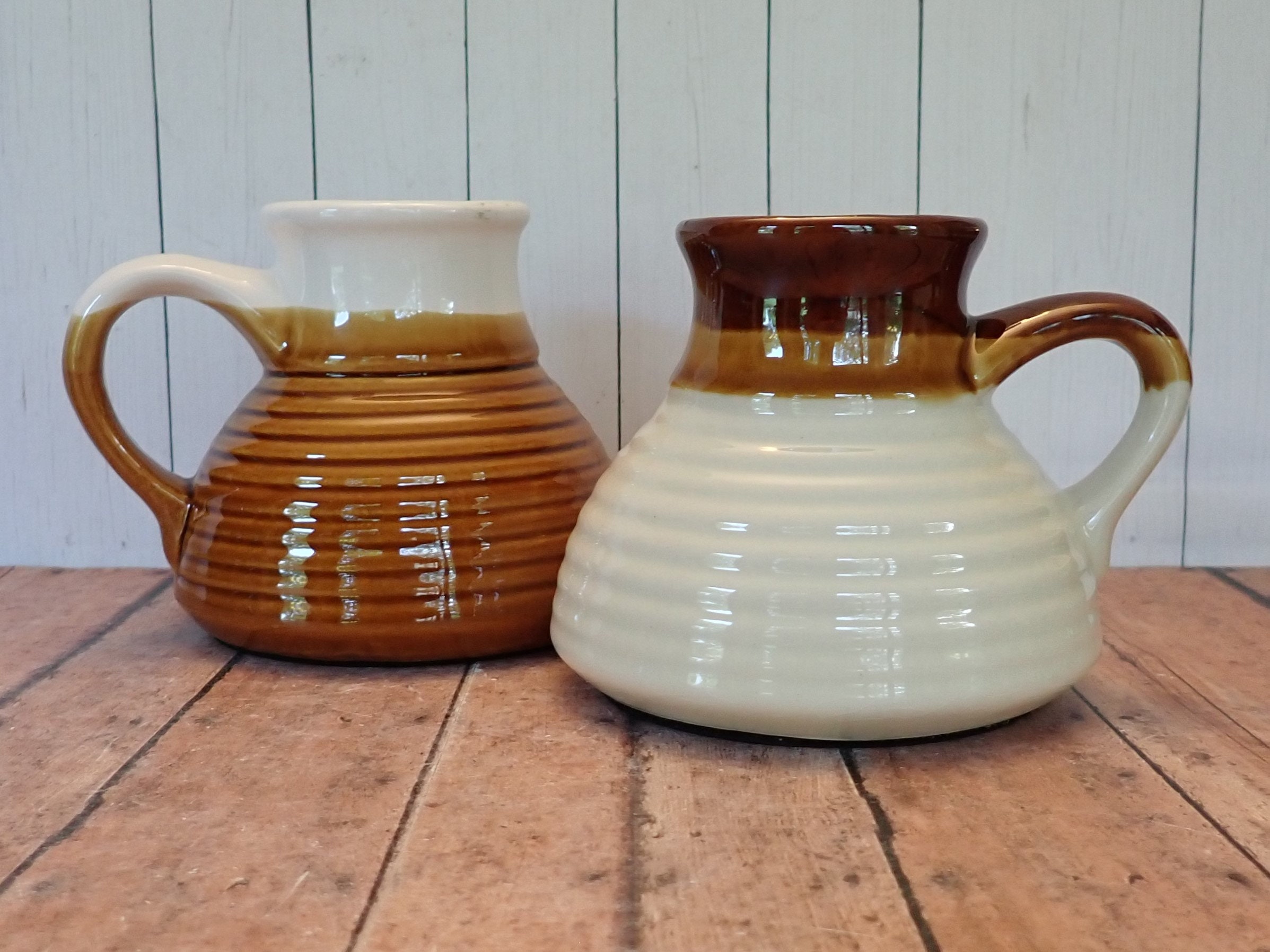 Vintage Wide Base No Spill Ceramic Stoneware Travel Mugs Set of 2 Spill