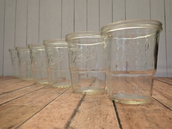 Vintage BALL Jelly Jar Juice Glasses Small Tumblers Set of 6 Clear Drinking Glass 8 o.