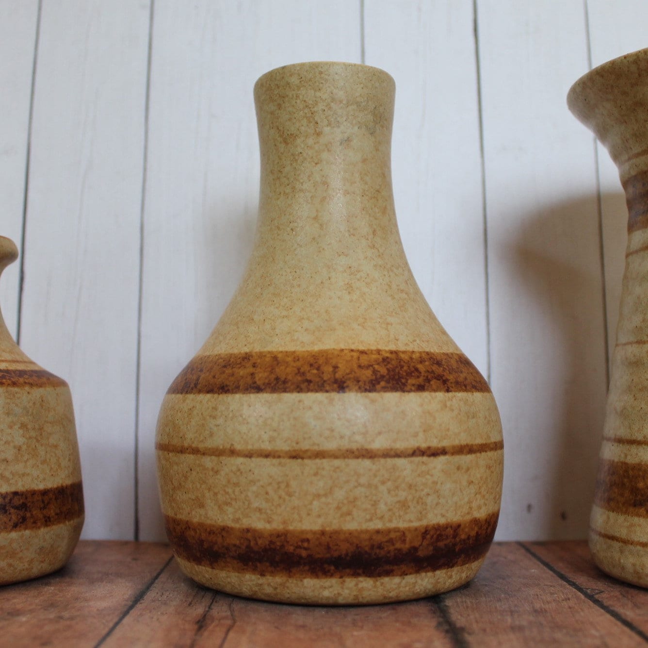 Vintage Pottery Craft USA Stoneware Vase Set of 3 Cream Yellow Tan