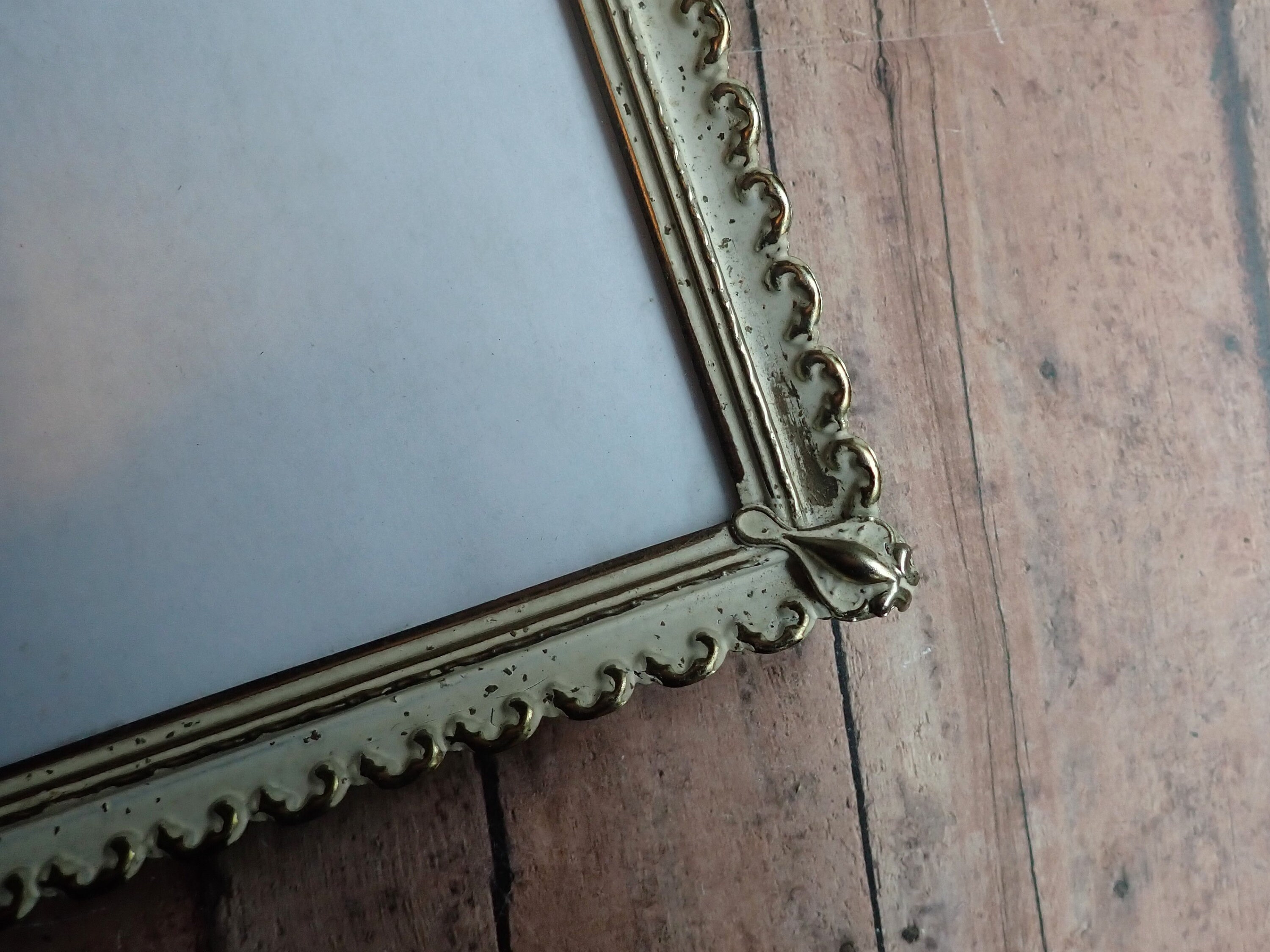 Vintage 8x10 Brass Photo Picture Frame White Enamel Accent Scroll Vine