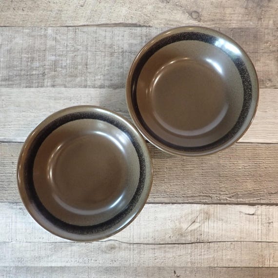 Vintage Mikasa Stone Mountain Bowl Set of  Brown and Black Stoneware Mid Century Stoneware 1970s Ben Siebel Design