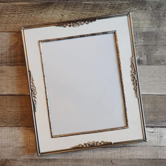 Vintage 8x10 Silver Photo Picture Frame Metal and Cloth with Flower Design