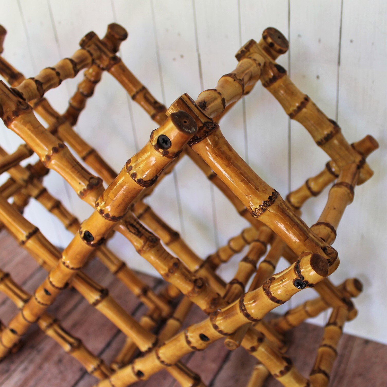 Vintage Bamboo Wine Bottle Rack Expandable Holder Hawaiian Tropical Bar ...