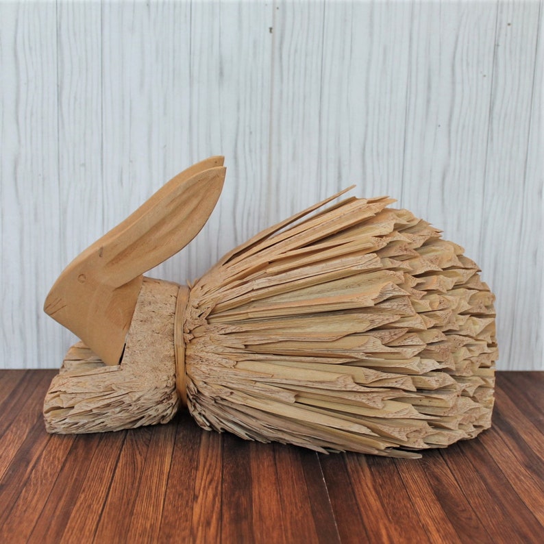 Vintage Wood Corn Husk Bunny Rabbit Figurine Tan Beige Easter Etsy