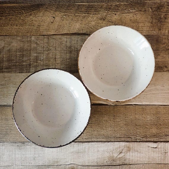 Vintage Midwinter Stonehenge CREATION  6.5" Coupe Cereal Bowl Set of 2 White with Brown Rim