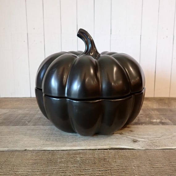 Vintage Threshold Black Ceramic Pumpkin Bowl Dish with Lid Fall Halloween Thanksgiving Decor