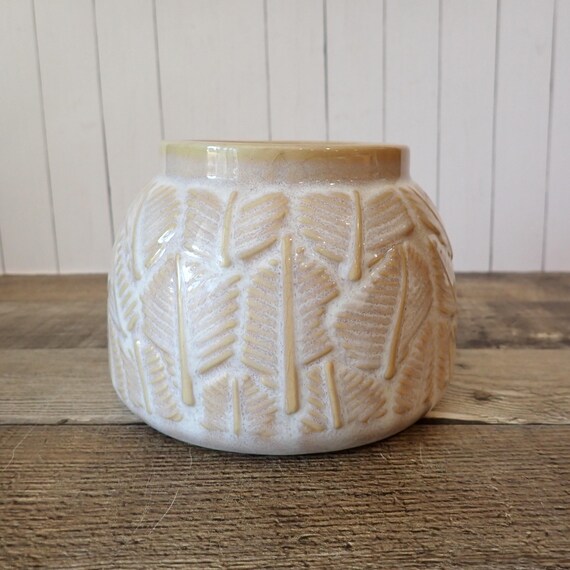 Vintage Ceramic Planter White with Tan with Leaf Design